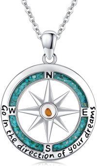 wholesale 925 Sterling Silver Compass Turquoise Pendant Necklace with Inspirational Message Go in the direction of your dreams - Christian Faith Jewelry for Women-I-Mustard Seed