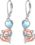 wholesale 925 Sterling Silver Heart-Shaped Moonstone Sleeping Fox Drop Earrings-0-0