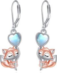wholesale 925 Sterling Silver Heart-Shaped Moonstone Sleeping Fox Drop Earrings-Fox