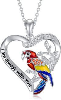 wholesale 925 Sterling Silver Parrot Heart Pendant Necklace with Engraved Message I am always with you - Mother's Day Gift for Her-Parrot