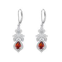 wholesale 925 Sterling Silver 6mm 8mm Pear Cut Birthstone Drop Dangle Earrings-Garnet