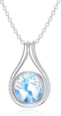 wholesale 925 Sterling Silver Blue Enamel World Map Teardrop Pendant Necklace for Women Travel s-01-Larimar Earth Necklace-Larimar Earth Necklace