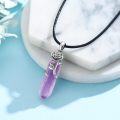 wholesale 925 Sterling Silver Purple Rose Quartz Crystal Pendant Necklace with Flower Design and Cord Chain for Women Girls  48cm Length-0-3