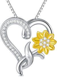 wholesale Gold-Plated 925 Sterling Silver Moissanite Sunflower Heart Pendant Necklace for Women-02 Box Chain Style