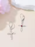 TOUPOP Sterling Silver Birthstone Infinity Cross Dangle Earrings For Women-0-3
