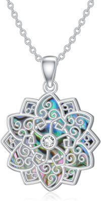 wholesale 925 Sterling Silver Abalone Shell Tree of Life Pendant with CZ and Evil Eye Charm Necklace-2-Lotus