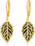wholesale 925 Sterling Silver Leaf Shape Black Onyx Drop Earrings with Bohemian Filigree Design and Leverback Hooks for Women Gift Ideas-0-0