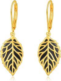 wholesale 925 Sterling Silver Leaf Shape Black Onyx Drop Earrings with Bohemian Filigree Design and Leverback Hooks for Women Gift Ideas-Filigree Boho-E