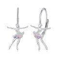 wholesale 925 Sterling Silver Ballerina Drop Earrings Pink Cz Crystal Dancing Girl Jewelry-0-0