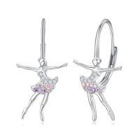 wholesale 925 Sterling Silver Ballet Dancer Drop Earrings Wholesale With Pink And Clear Gems-Ballet Earrings-C