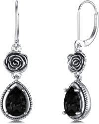 wholesale 925 Sterling Silver Black Austrian Crystal Antique Rose Drop Earrings-A-Black Rose