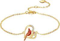 wholesale 14K Gold Cardinal Heart Charm Bracelet for Women Girls-Cardinal