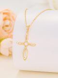 TOUPOP 14K Gold Necklace Women Infinity Heart Rose Sunflower Celtic Cross Pendant-0-1