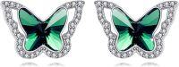 wholesale 925 Sterling Silver Butterfly Crystal Stud Earrings - 0.38x0.56 Hypoallergenic Freedom & Luck Gift for Women-Green