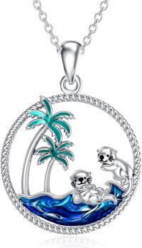 wholesale 925 Sterling Silver Dolphin Palm Tree Pendant Necklace-Otter Necklace