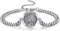 wholesale 925 Sterling Silver Saint Michael Protect Us Charm Bracelet with Extender Chain for Men Women -Saint Michael