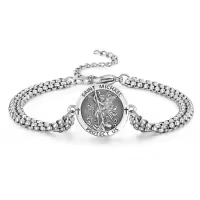 wholesale 925 Sterling Silver Saint Michael Protect Us Charm Bracelet with Extender Chain for Men Women -Saint Michael