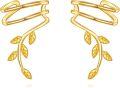 wholesale 14K Gold Leaf Vine Ear Cuffs - 2Pcs Non-Piercing Wrap Around Cartilage Hoop Earring Set for Women-0-0