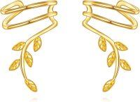 wholesale 14K Gold Leaf Vine Ear Cuffs - 2Pcs Non-Piercing Wrap Around Cartilage Hoop Earring Set for Women-Leaf