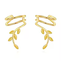 wholesale 14K Gold Leaf Vine Ear Cuffs - 2Pcs Non-Piercing Wrap Around Cartilage Hoop Earring Sets Wholesale for Women-Leaf
