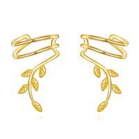 wholesale 14K Gold Leaf Vine Ear Cuffs - 2Pcs Non-Piercing Wrap Around Cartilage Hoop Earring Set for Women-Leaf