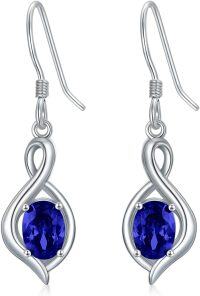 wholesale 925 Sterling Silver Oval Gemstone Dangle Drop Earrings for Women-Sapphire Blue