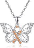 wholesale 925 Sterling Silver Butterfly Pendant Necklace with Orange Stones - PTSD Awareness Inspiring  for Women-0-0