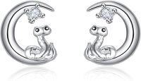 wholesale 925 Sterling Silver Snake Moon Stud Earrings with Cubic Zirconia for Women-Snake