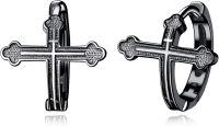 wholesale Silver Cross Design Studs - 925 Sterling Silver 3D Crucifix Ear Piercing Jewelry for Men & Women (Black)-black