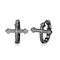 wholesale Silver Cross Design Studs - 925 Sterling Silver 3D Crucifix Ear Piercing Jewelry for Men & Women (Black)-black