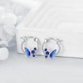 wholesale 925 Sterling Silver Blue Enamel Butterfly Rose Flower Huggie Hoop Earrings-0-4