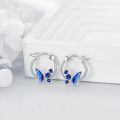 wholesale 925 Sterling Silver Blue Enamel Butterfly Rose Flower Huggie Hoop Earrings-0-4