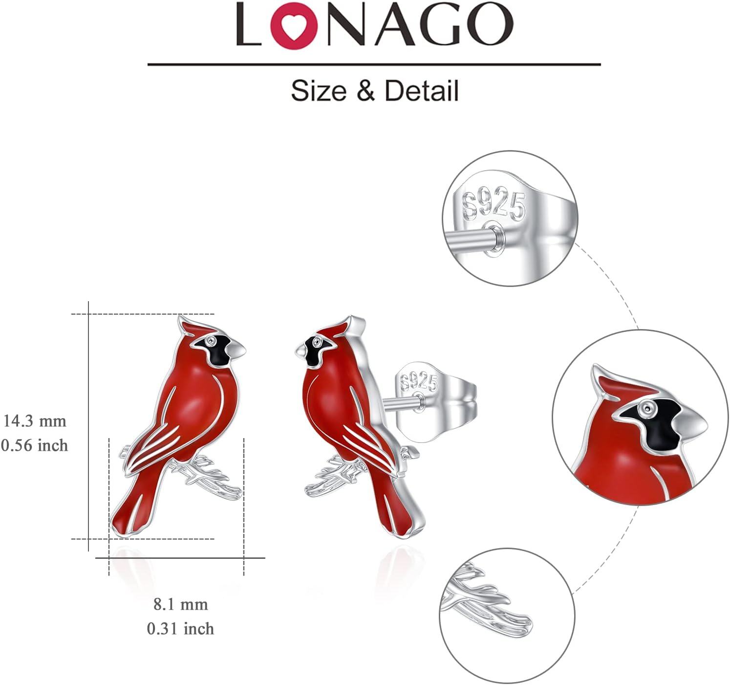 Sterling Silver Red Cardinal Blue Jay Bluebird Stud Earrings Our Love Never Dies -0-6