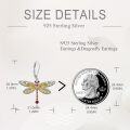wholesale 925 Sterling Silver Yellow Enamel Red Crystal Dragonfly Leverback Drop Earrings-0-4