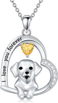 wholesale 925 Sterling Silver Birthstone Dog Heart Necklace Puppy Gift for Women-November(Citrine)