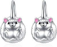 wholesale 925 Sterling Silver Animal Leverback Hoop Earrings Axolotl Cat Sloth Dog Fox Huggie Hypoallergenic Jewelry Gifts for Women Teens-Hedgehog