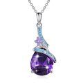 TOUPOP Sterling Silver Amethyst February Birth Flower Pendant Necklace-0-0