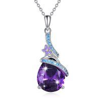 TOUPOP Sterling Silver Amethyst February Birth Flower Pendant Necklace-undefined