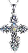wholesale 925 Sterling Silver Celtic Knot Cross Pendant with Opal and Yellow CZ Stones - Religious  for Women & Men-0-0