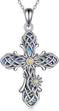 wholesale 925 Sterling Silver Celtic Knot Cross Pendant with Opal and Yellow CZ Stones - Religious  for Women & Men-sunflower
