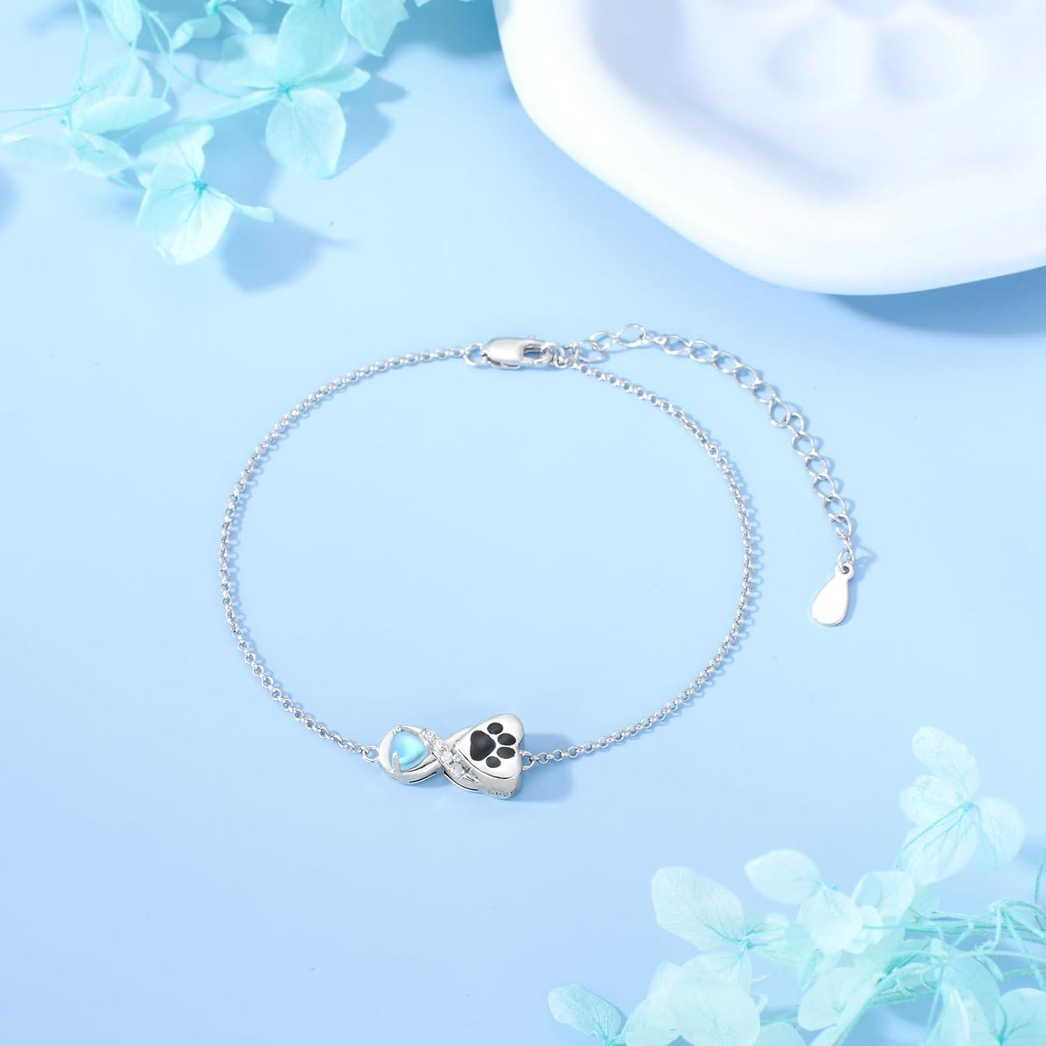 wholesale 925 Sterling Silver Paw Print Heart Charm Cremation Urn Bracelet for Pet Ashes Keepsake Jewelry-0-3