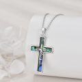wholesale 925 Sterling Silver Abalone Shell Cross Pendant with Jesus Crucifix Necklace Christian Faith Jewelry for Women Girls 45cm Chain Length-0-1