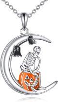 wholesale 925 Sterling Silver Halloween Skeleton Moon & Ghosts CZ Pumpkin Cart Pendant Necklace-0-0