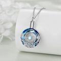 wholesale 925 Sterling Silver Blue Crystal Lotus Flower Keepsake Pendant Necklace with Funnel and Fill Tool - Memorial s for Women-0-3