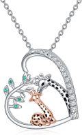 wholesale 925 Sterling Silver Giraffe Heart-Shaped Pendant Necklace with Cubic Zirconia and Green Stones - Gifts for Women & Girls-0-0
