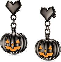 wholesale 925 Sterling Silver Black Pumpkin Jack-o'-Lantern Clip-on Halloween Earrings Gift for Women and Girls-B-Black Pumpkin