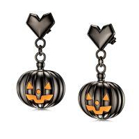 wholesale 925 Sterling Silver Heart Earrings With Black Pumpkin And Orange Eyes-B-Black Pumpkin