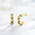 wholesale 925 Sterling Silver Black and Gold Leopard Print Huggie Hoop Earrings for Women-0-1