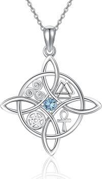 wholesale 925 Sterling Silver Moissanite Witches Knot Necklace Witch Jewelry for Women-A-Birthstone-March-A-Birthstone-March