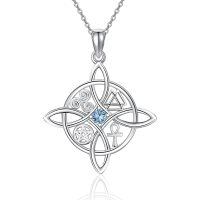 wholesale 925 Sterling Silver Moissanite Witches Knot Necklace Witch Jewelry for Women-A-Birthstone-March-A-Birthstone-March